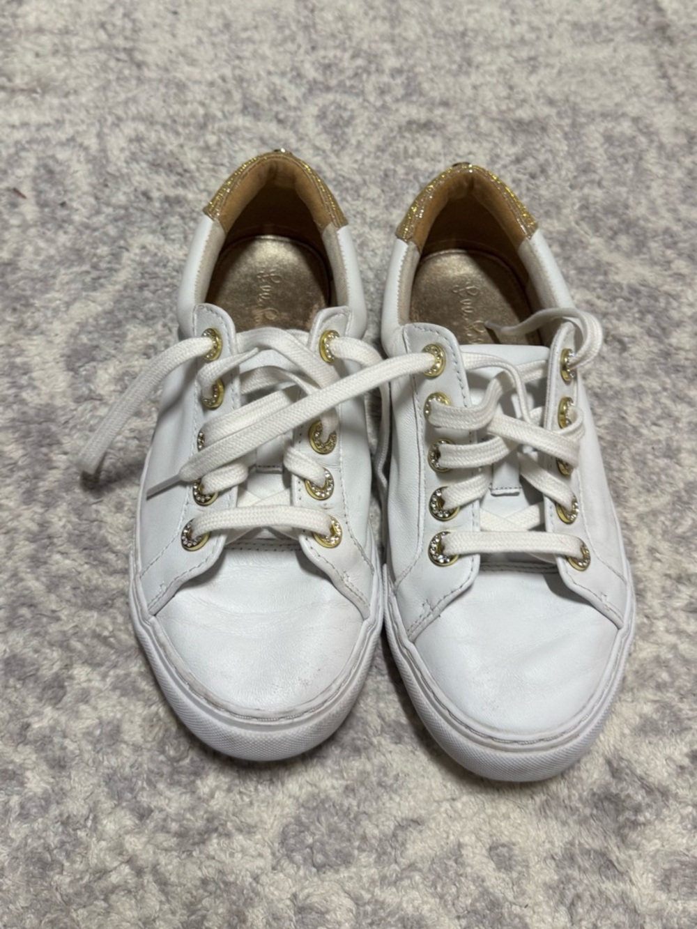 Lilly Pulitzer White Sneakers with Gold Trim
